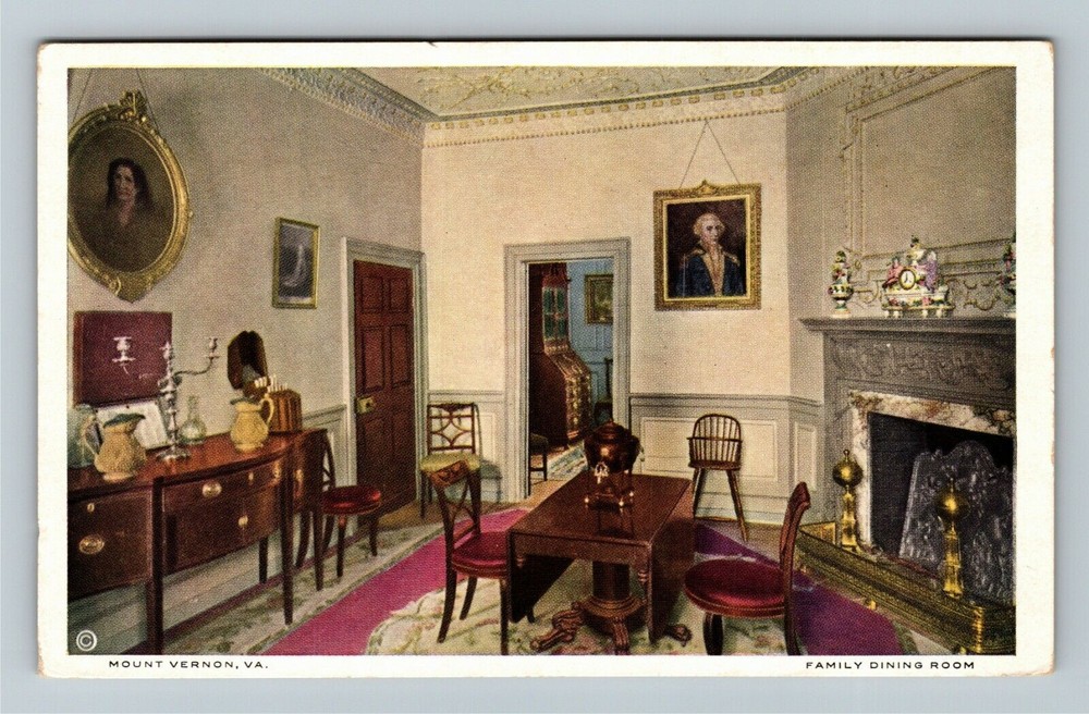 Mount Vernon Virginia, FAMILY DINING ROOM, Interior Area, Vintage Postcard