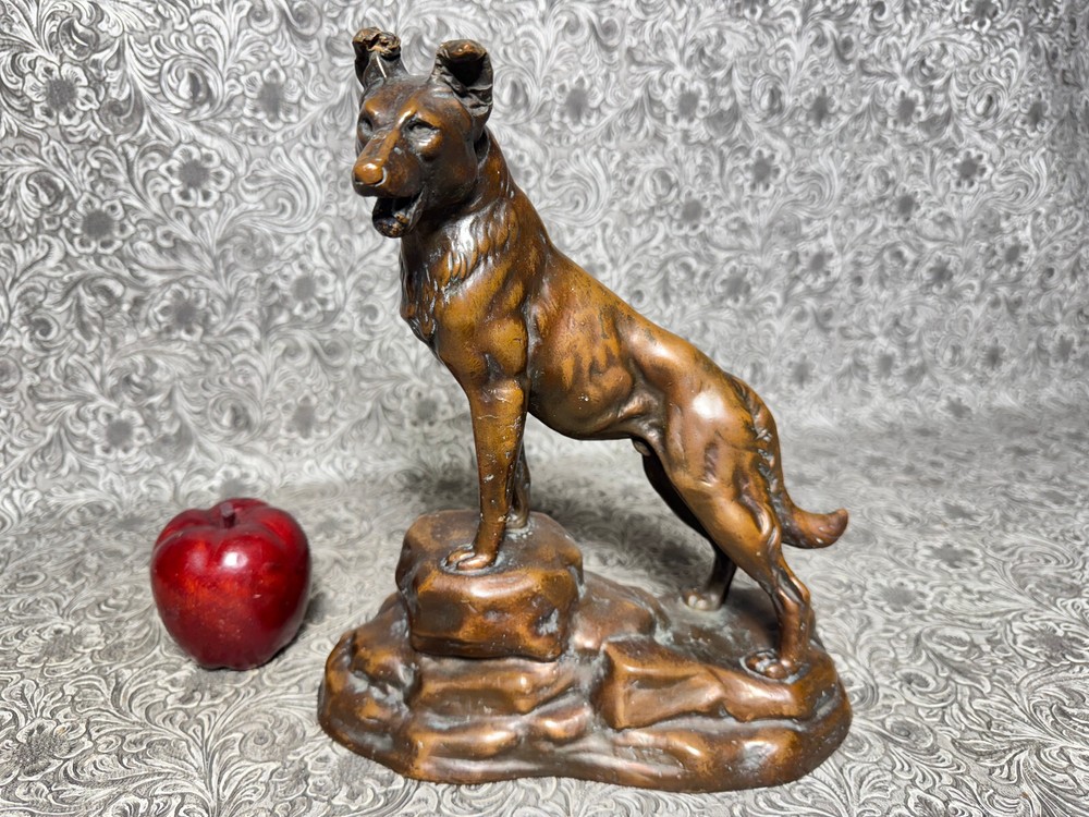 Rare Copper Art Deco German Shepherd Sculpture by Louis Albert Carvin