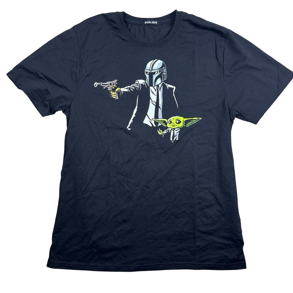 Mandalorian Baby Yoda Graphic Tee Men's L Black T-Shirt Star Wars Parody Shirt