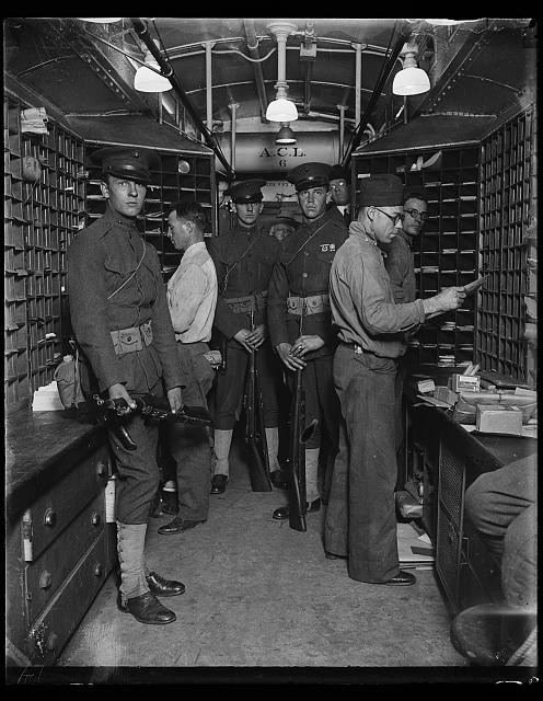 Photo:U.S. Mail Train Postal Clerks 1910s Railroad Car Interior