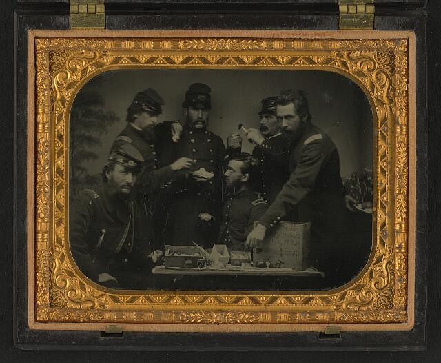 Unidentified soldier, Brigadier General Joseph Howland, Surgeon William Baker