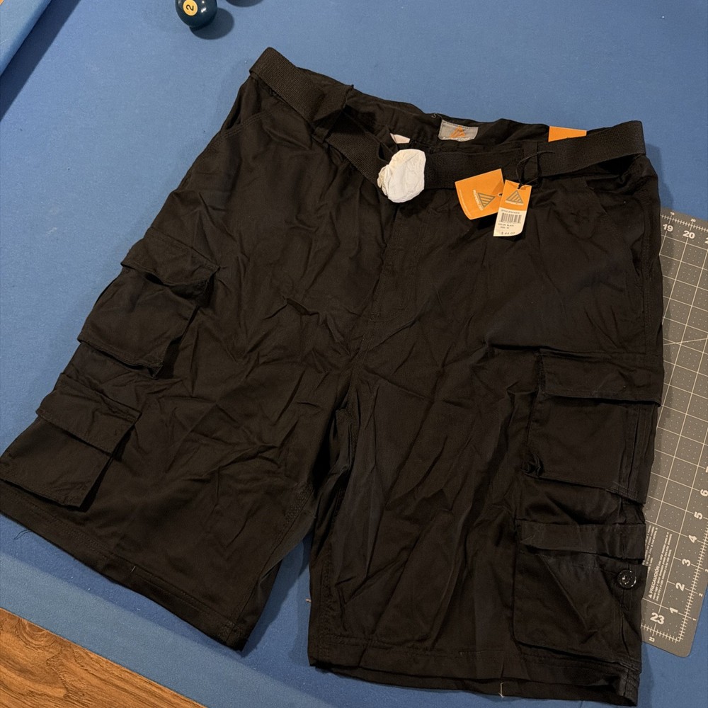 Roadblock Cargo Shorts Mens 42 Black Belted Baggy Wide-Leg Golf - New