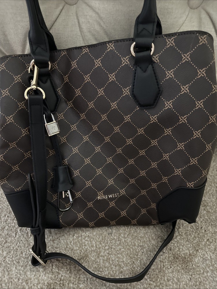 Nine West Brown Brooklyn Jet Set Satchel Brown Black Tote  10