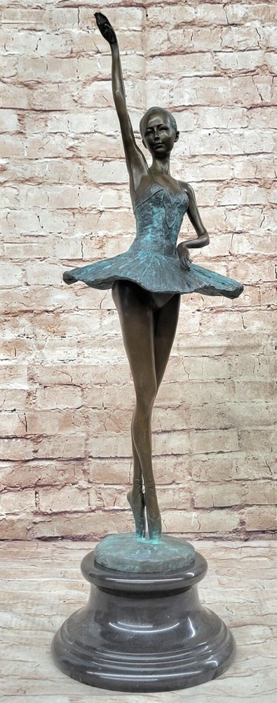 Intricate Handmade Ballerina Dancer Bronze Figurine - Green and Brown Patina