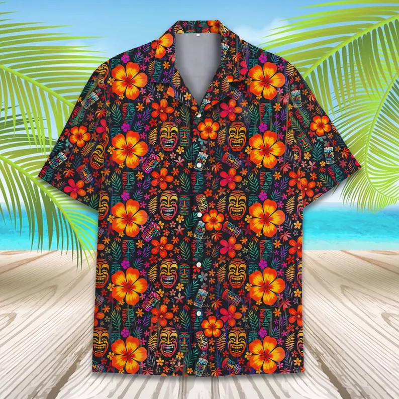 Floral Tiki Hawaii Shirt Men Women Aloha Beach Vacation Summer Island Gift