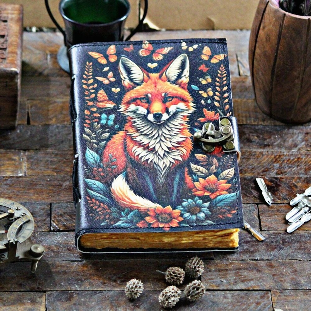 Handmade Rustic Fox Leather Journal for Writing and Sketching