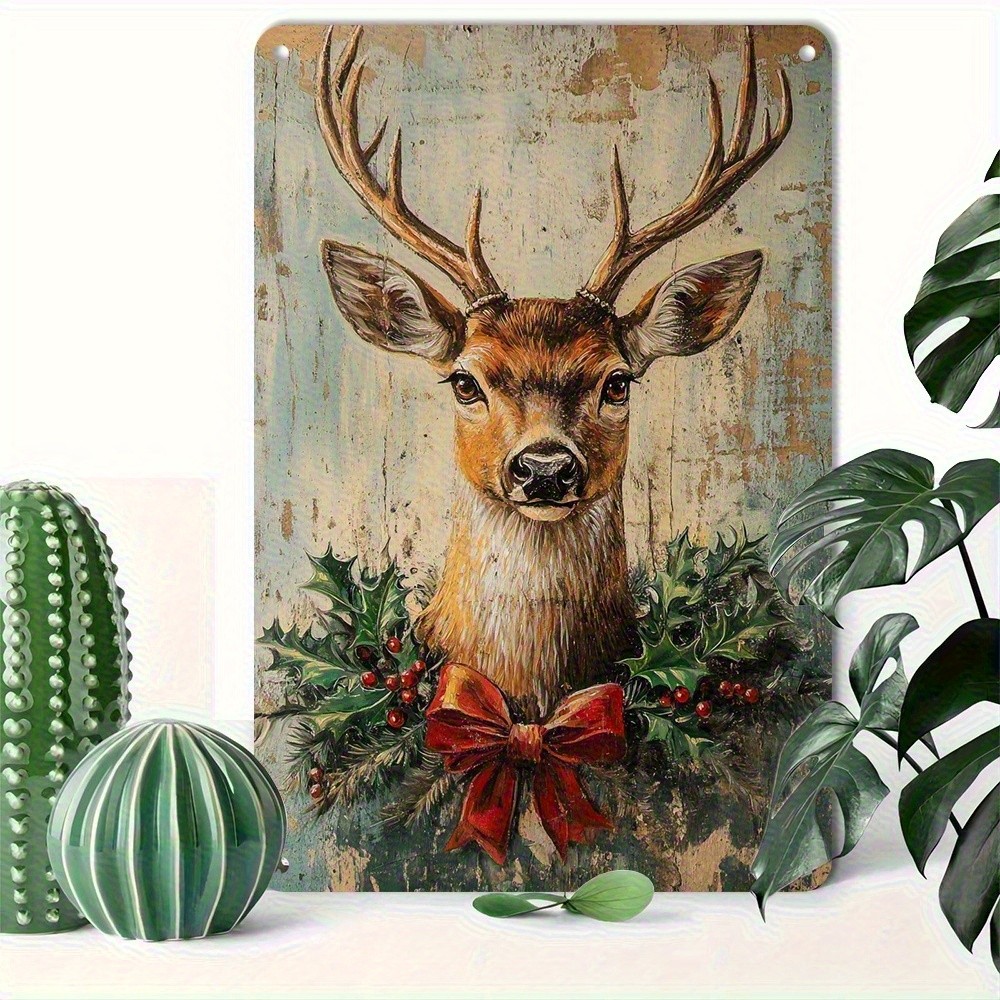 Christmas Reindeer Aluminum Metal Sign Weatherproof Decor