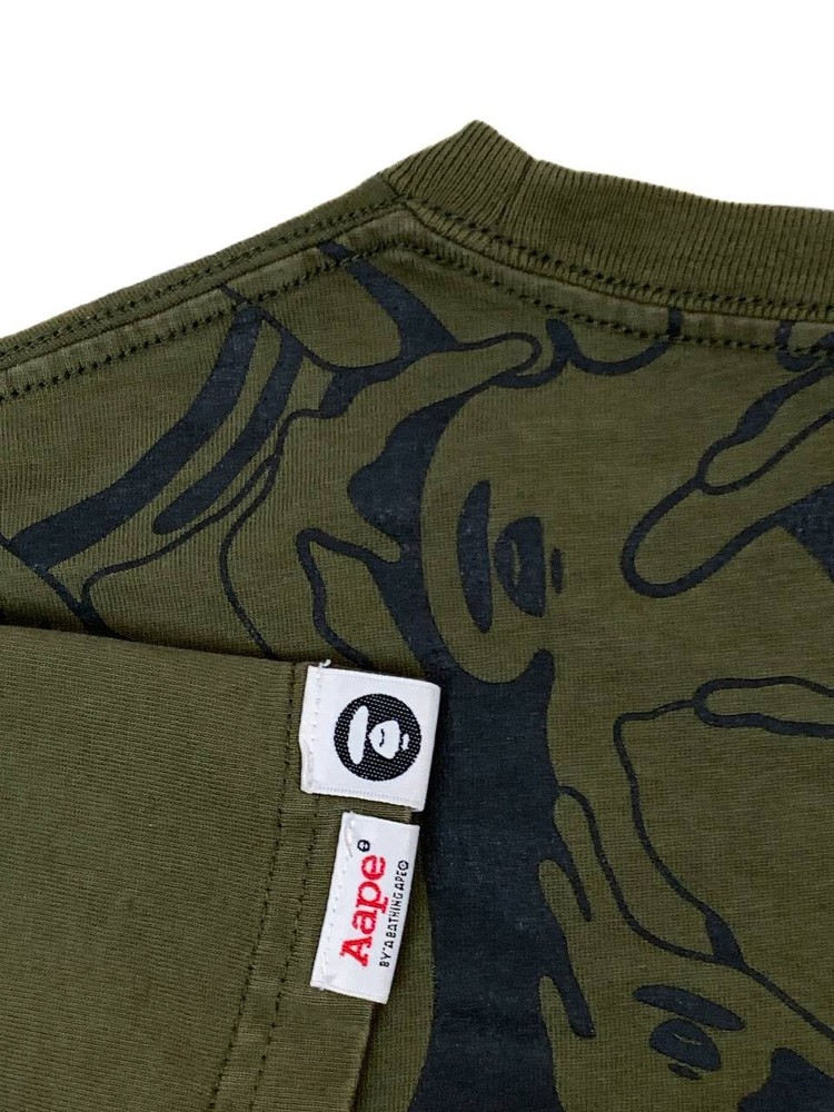 Aape by A Bathing Ape T Shirt Size S Small Green Black Chest Pocket Logo