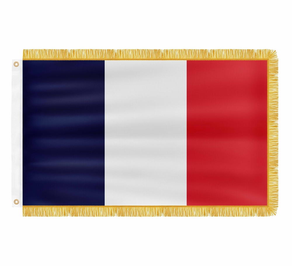 France 3x5Ft Golden Fringe French Flag - 200D Nylon with Brass Grommets