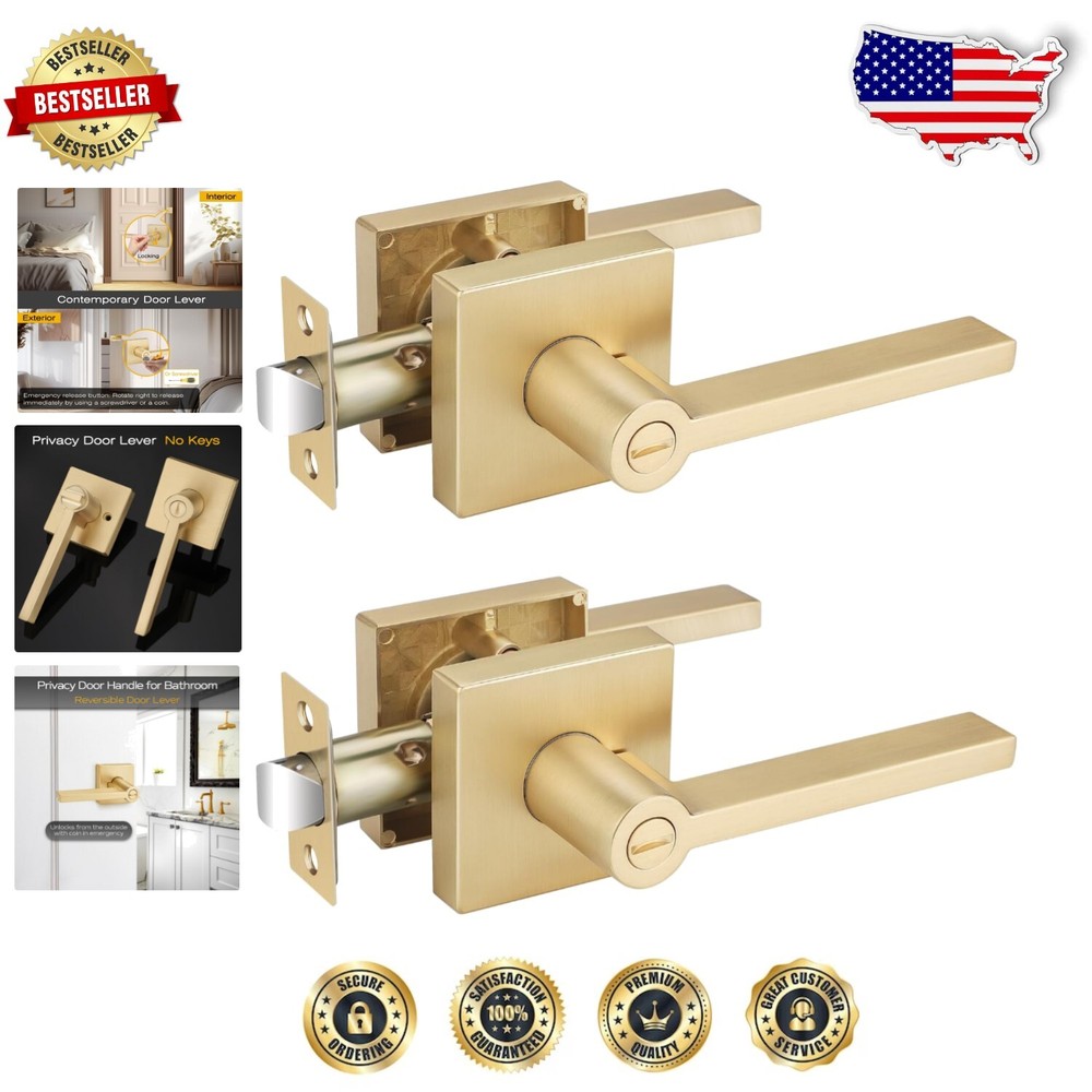 2 Pack Satin Brass Keyless Privacy Door Handles - Durable & Stylish Design