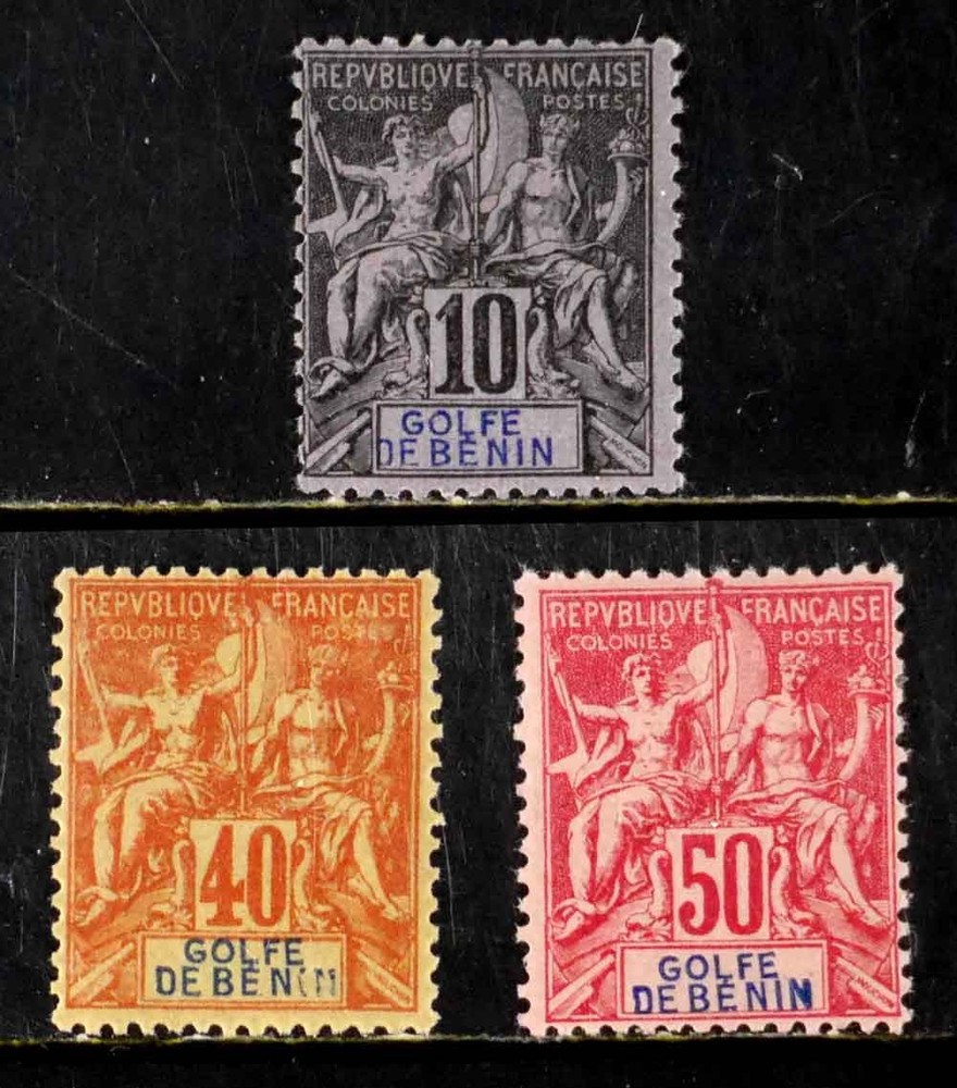 Benin, France: 1893 Classic Era Stamps Unused Scott #24,29-30 Cv $26 Sound