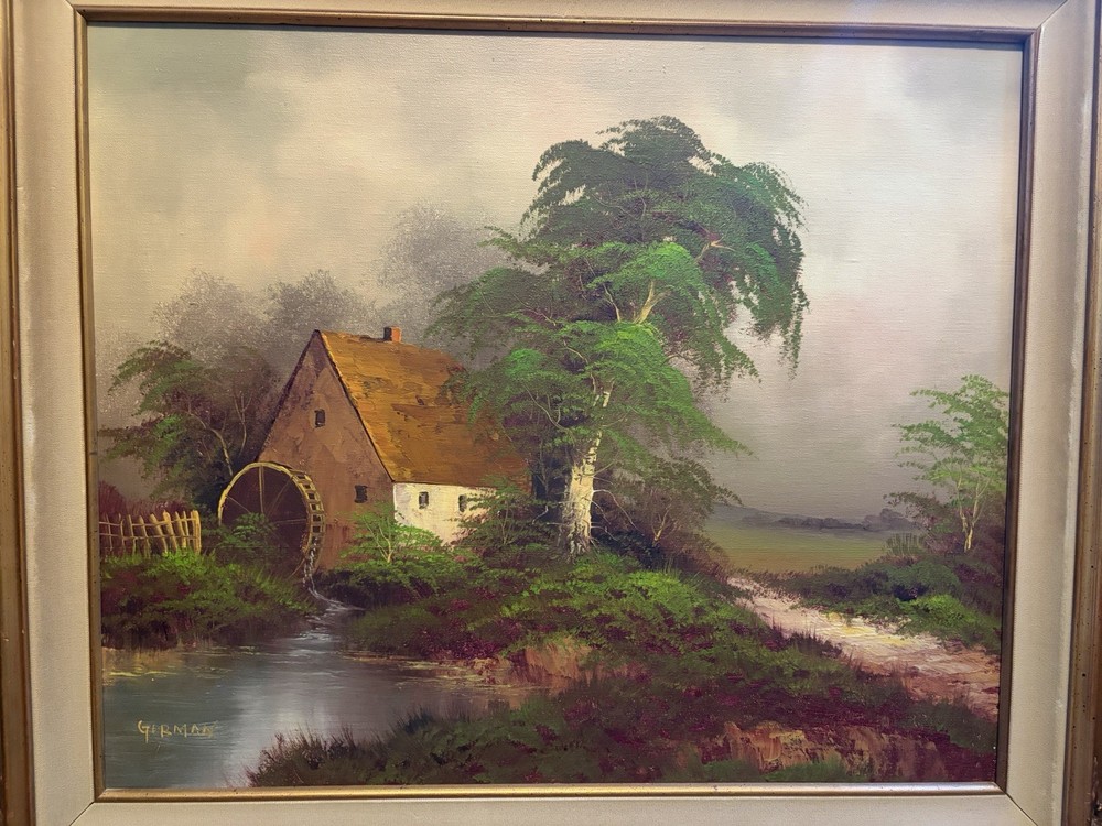 Original “Landscape Mill” - German Signed Framed Oil Painting on Canvas