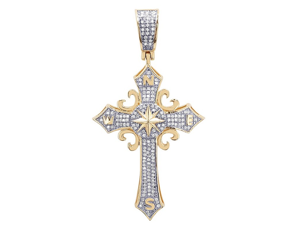3 Row 1/4 CT Real Diamond Compass Cross Pendant 2