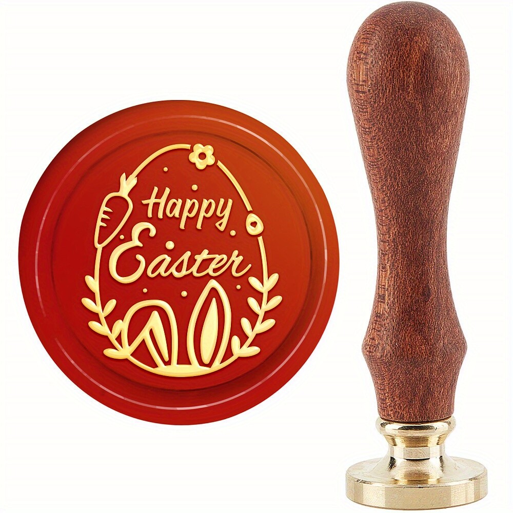 1 Set Retro 30mm Happy Easter Wax Seal Stamp with Rabbit and Eggs Design for Sealing Envelopes and Cards