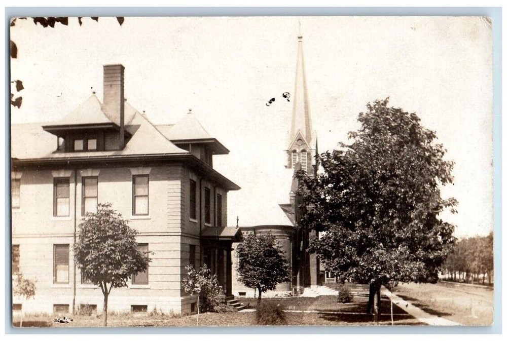 1911 Residence And Church View Campus Illinois IL RPPC Photo Posted Postcard