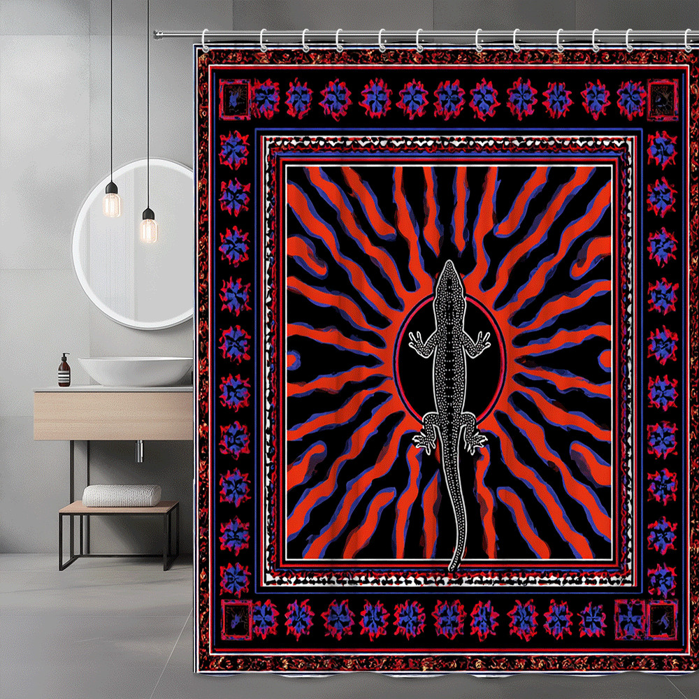 Lizard Print Shower Curtain Red Blue Black Graphic