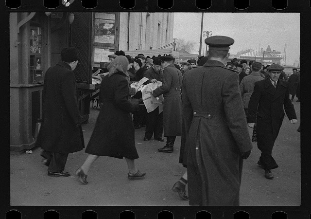 Photo:Moscow Russia 1950s Commuters Crowded Street Scene Soviet Police