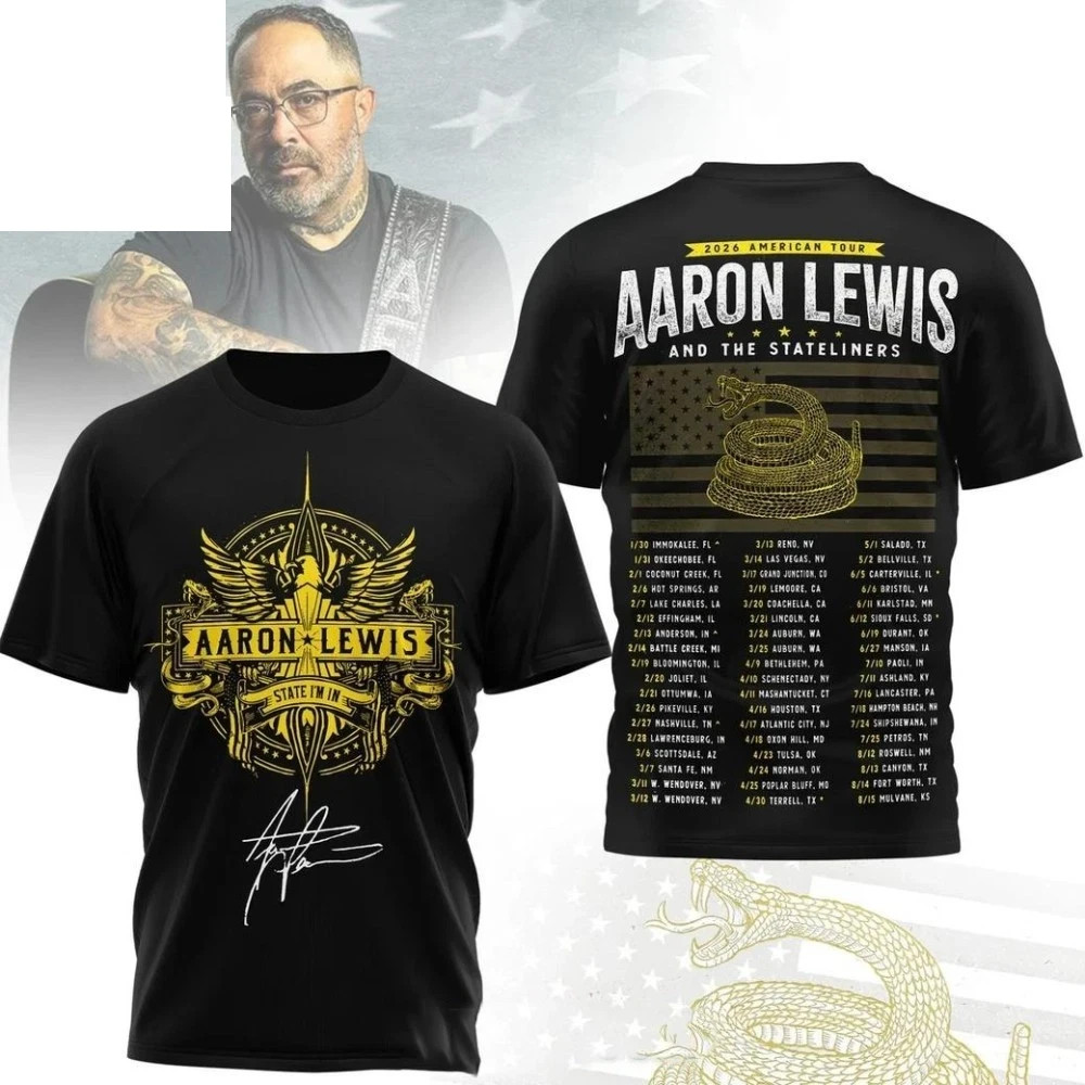 new Aaron Lewis 2026 American Tour Shirt Country Music Concert Fan 3D T-Shirt