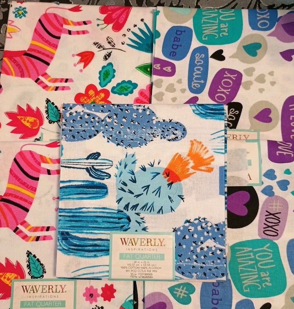 Fabric 5 Pc Fat Quarter 100% Cotton Bundle 18 x 21 Waverly Inspirations