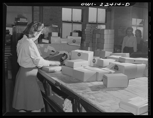 Photo:1930s Women Packing Boxes Factory Assembly Line Warehouse Interior