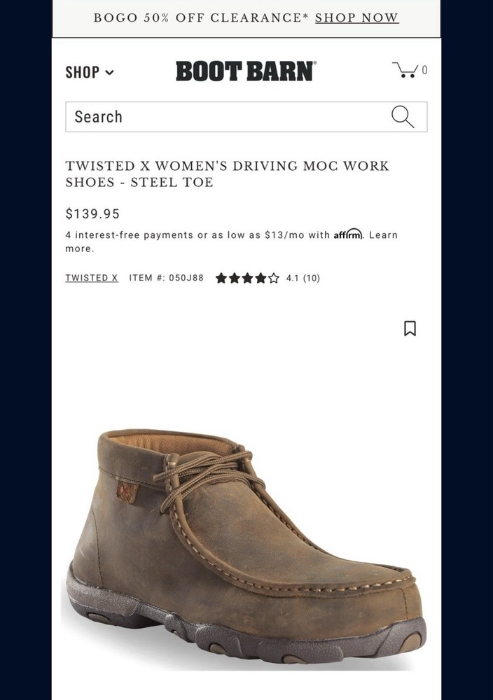 Twisted X Women's Driving Moc Steel Toe Work Shoes Brown Leather WDMS T01 7M