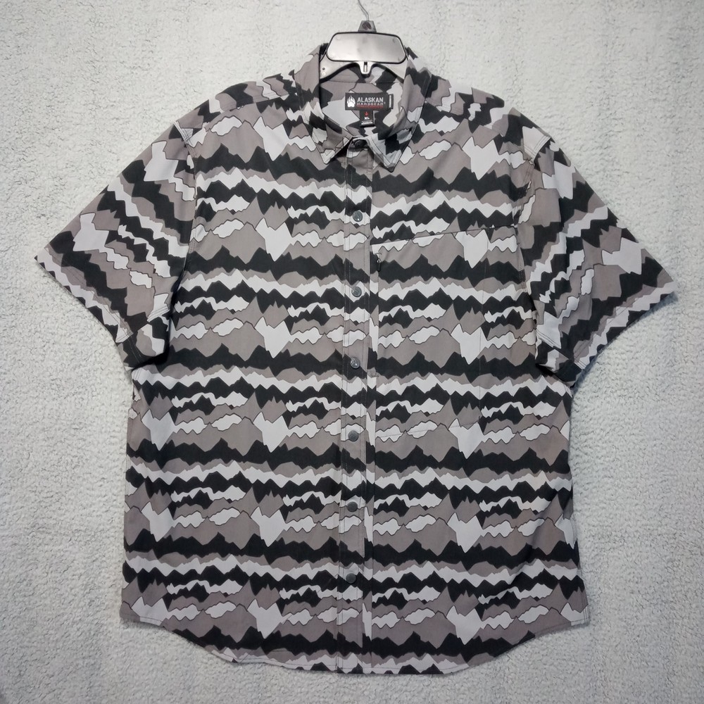 Alaskan Hardgear Shirt Mens Chilkat River XL Black Gray Snap Fishing Tech Camo