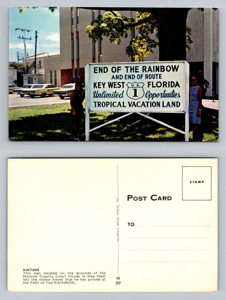 Key West, FL-Florida, End of the Rainbow Route U.S. Rt. 1 Sign Vintage Postcard