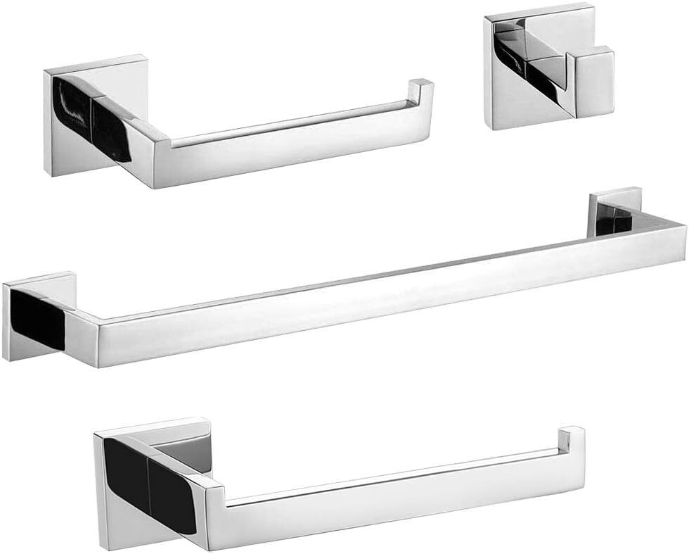 4-Piece Polished Chrome Bathroom Hardware Set with Towel Bar