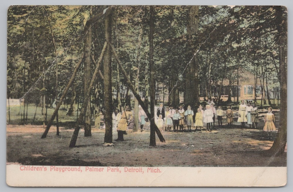 State View~Childrens Playground Palmer Park Detroit Michigan~Vintage Postcard