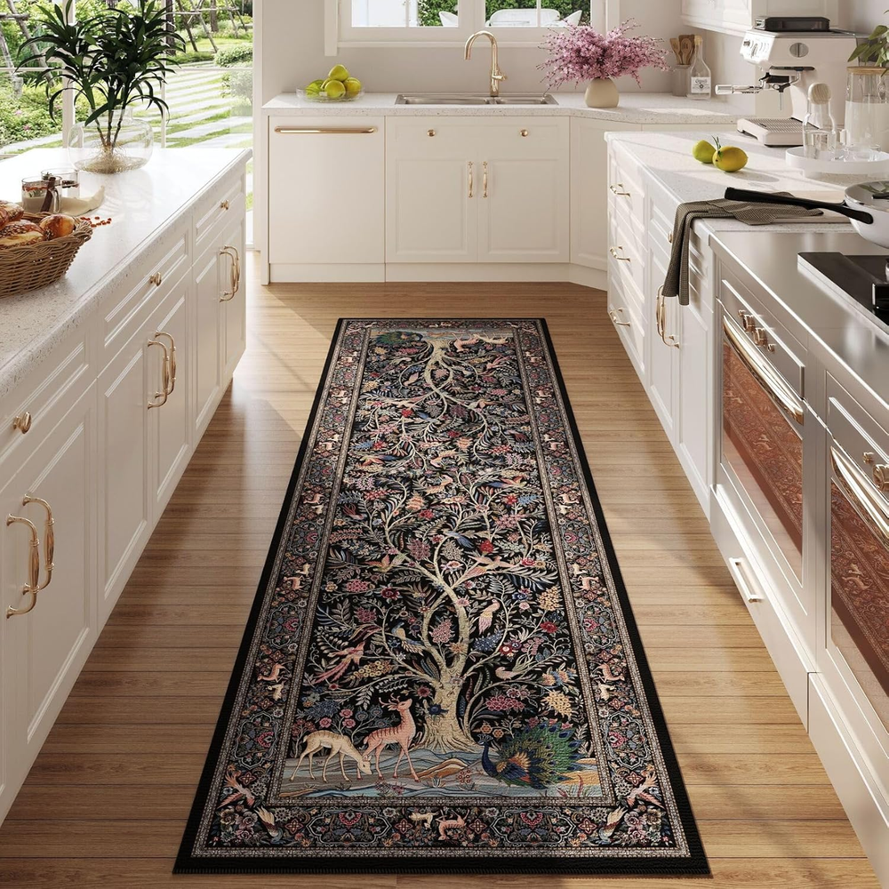 Runner Rug Vibrant Tree of Life-Patterned Vintage Kitchen Rugs Non Slip Washable