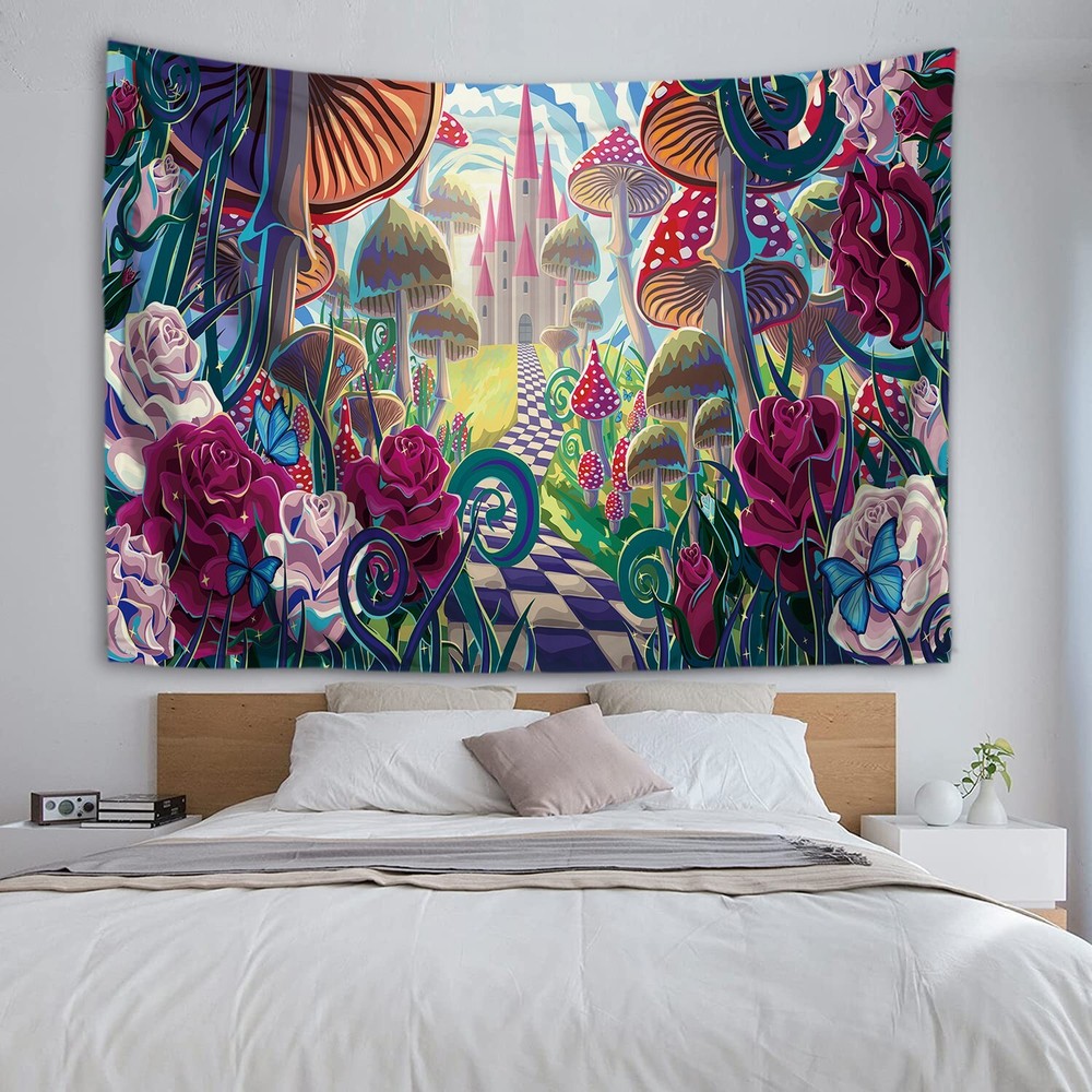 Trippy Wonderland Floral Princess Dream Wall Hanging Tapestry Decor