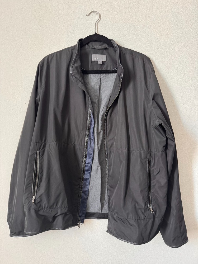 VINCE Black Jacket With Leather Detail Full Zip Men’s Size XL
