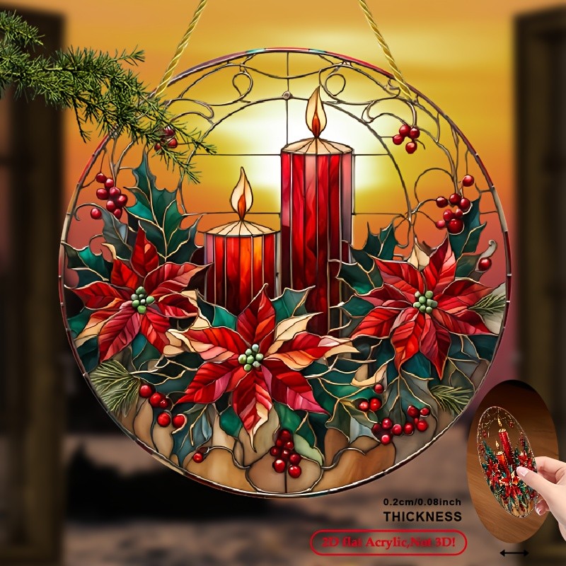8x8 Poinsettia Christmas Light Catcher Red Green Decor