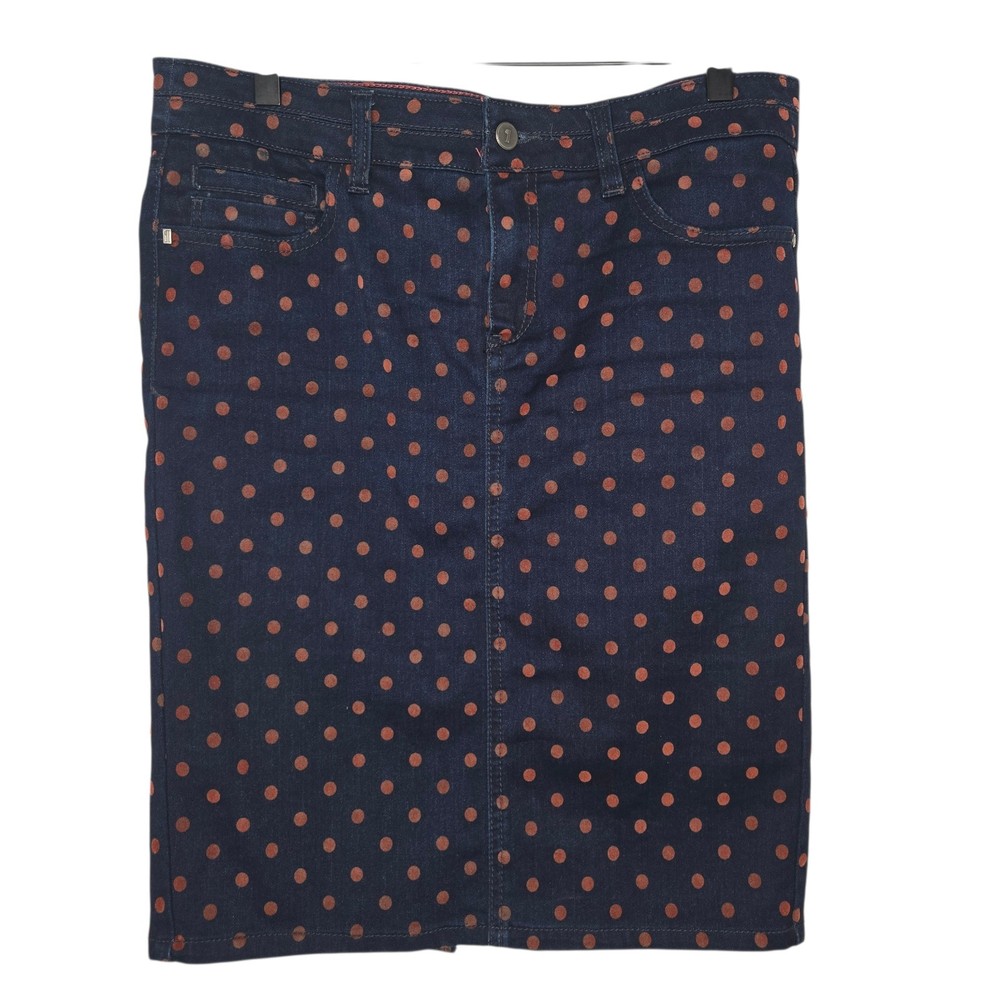 Pilcro Womens Navy Blue Pink Polka Dot Print Denim Jean Pencil Skirt 29