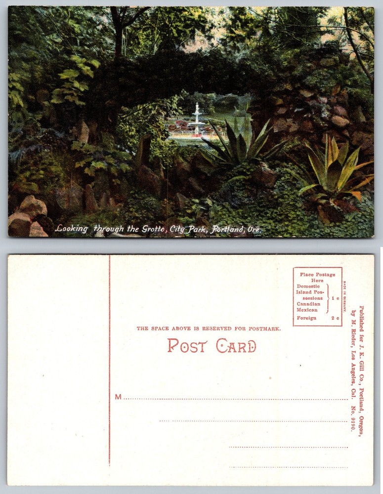 Portland Oregon City Park Grotto Fountain Vintage Postcard J.K. Gill Co.