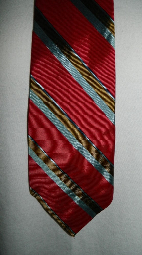 VTG Ascot Cravat Red Blue Stripe Acetate Mens Necktie Retro Classic Style