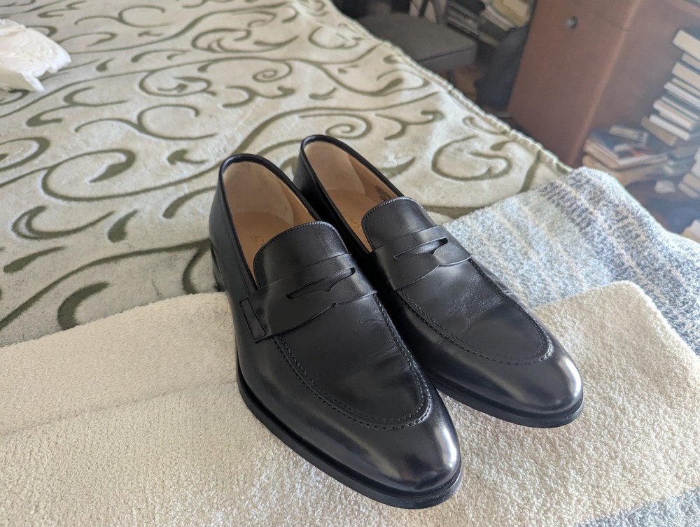 Ace Marks Black Antique Penny Loafers for Men Size 10.5 D Width-image