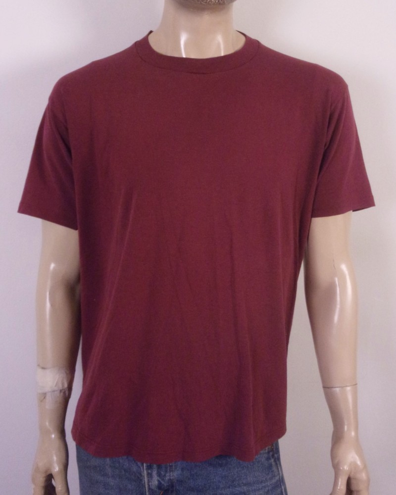 vintage 80s JERZEES single stitch Blank T-Shirt Maroon Solid Plain soft thin XL