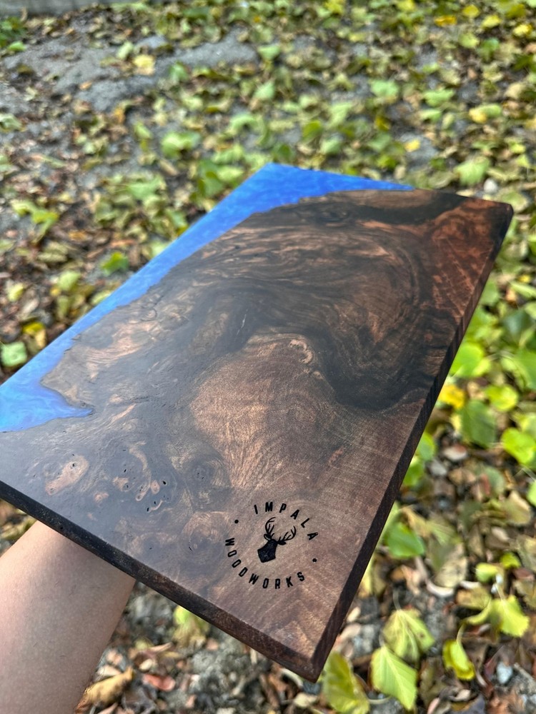 Walnut Burl Cutting Board,  Exclusive Black Walnut & Epoxy Resin Serving Board