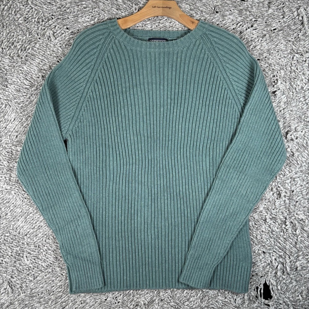 VINTAGE Lands' End Sweater Men's Large Green/Teal Pullover Made In USA Crew Neck