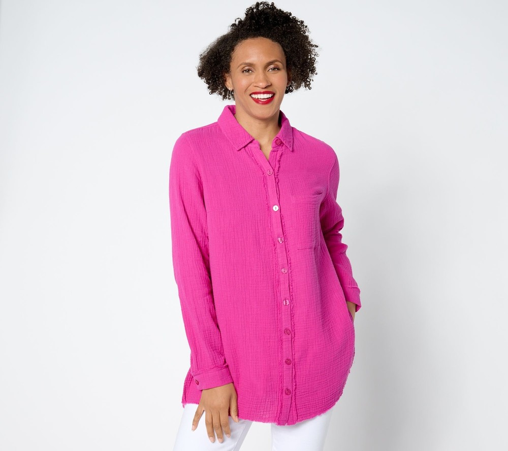Belle by Kim Gravel Women's Top Sz XL Gotta Have It Cotton Gauze Pink A647802