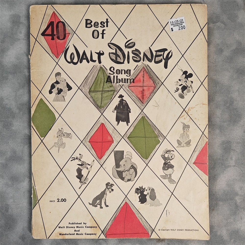 1954 40 Best Of Walt Disney Song Album Piano Vocal Vintage Sheet Music Book Rare