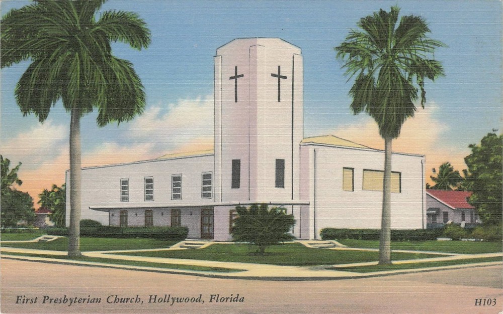 1950s First Presbyterian Church Hollywood Florida Tichnor Linen Postcard
