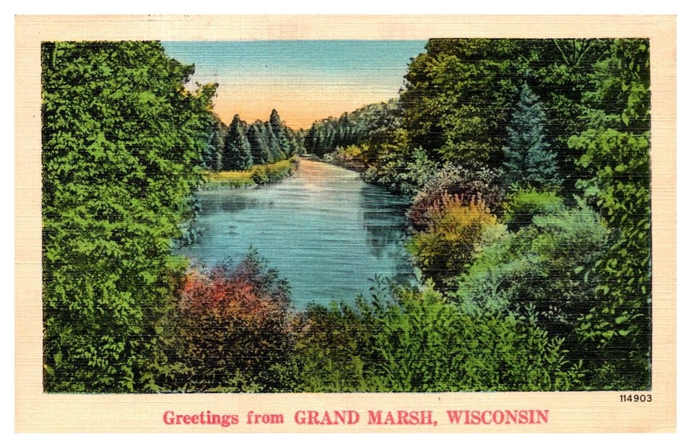1941 Verdant River View Greetings From Grand Marsh Wisconsin Vintage Postcard