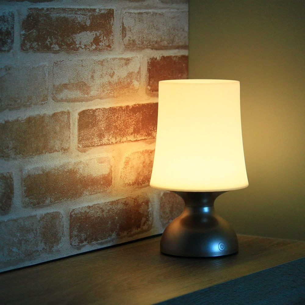 LED Table Lamp, Cordless Battery Powered Night Light, Minimalist Gold and White