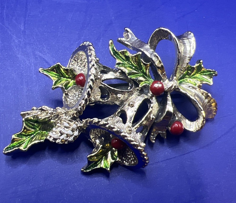 Gerrys Christmas Bells Holly Mistletoe Brooch Pin 2