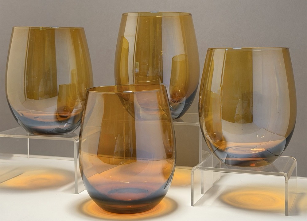 Set of 4 Amber Luster Stemless Wine Glasses Smoke Base Modern Barware