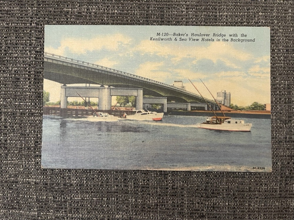 Linen Postcard Miami Beach, FL~Baker's Haulover , Kenilworth & Sea View Hotels
