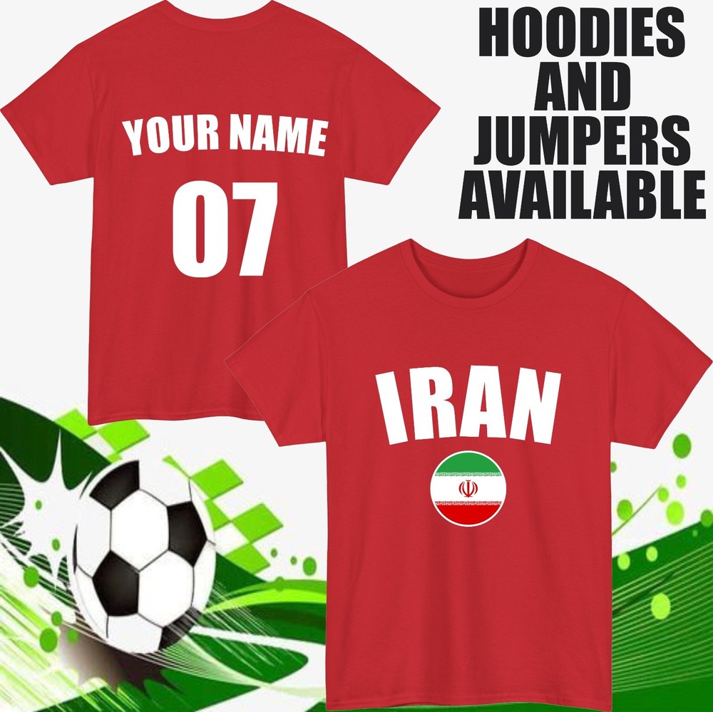 Personalised Iran Football T-Shirt Customised Name & Number Sports Fan Gift Top