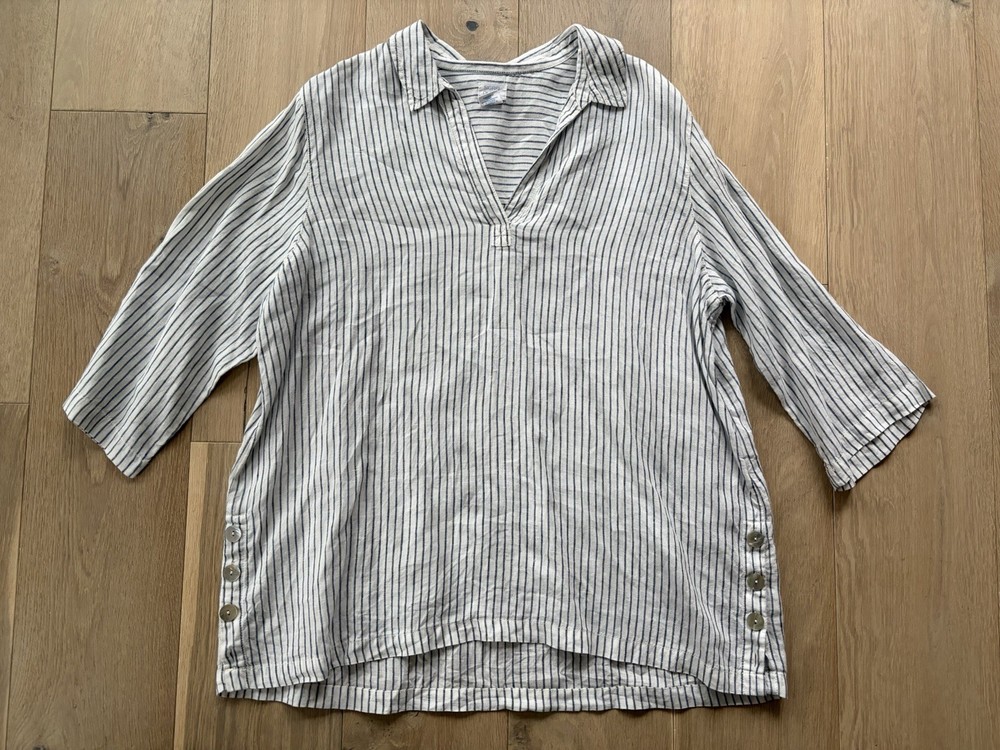Sigrid Olsen 100% linen Striped tunic beach summer - size 1X